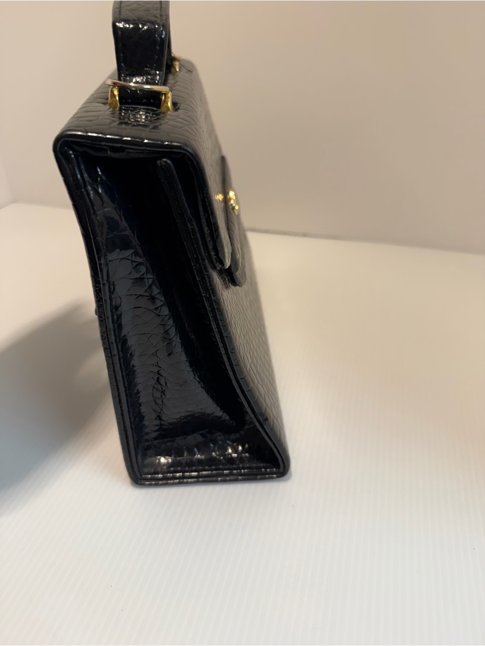 Vintage Walborg Structured Black Croc Top Handle Bag - Picture 3 of 6